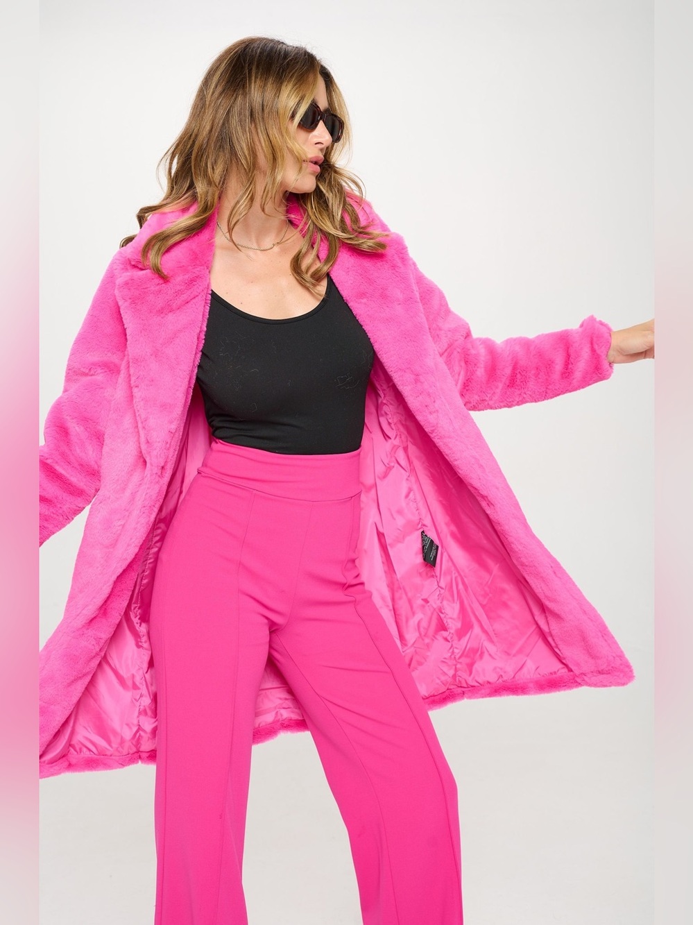 HOT PINK FAUX FUR COAT